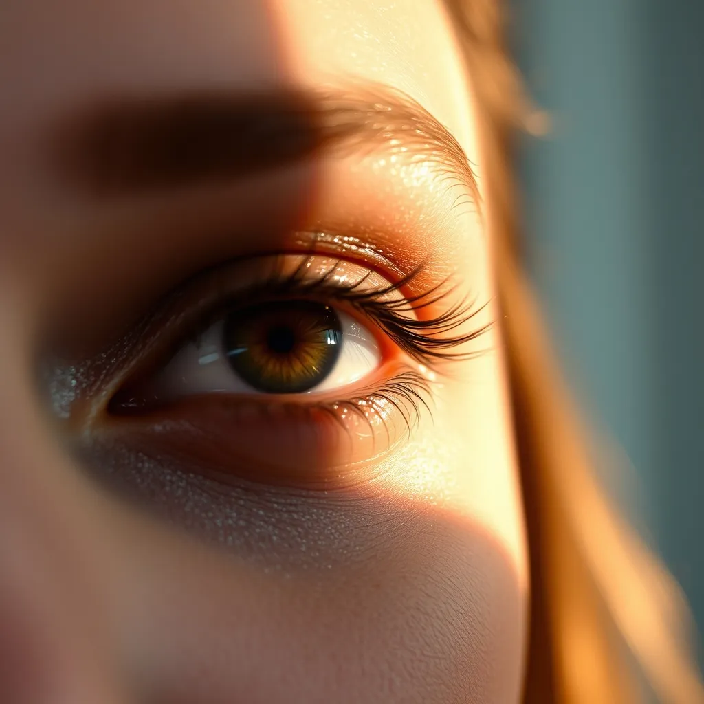 Détail d'un regard marron sublimé par des fards cuivrés et champagne