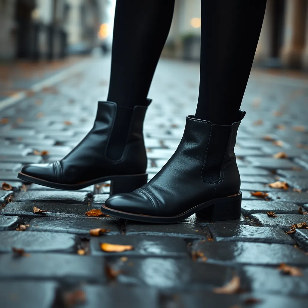Bottines en cuir noir à talon carré bas, le choix idéal pour des obsèques en hiver
