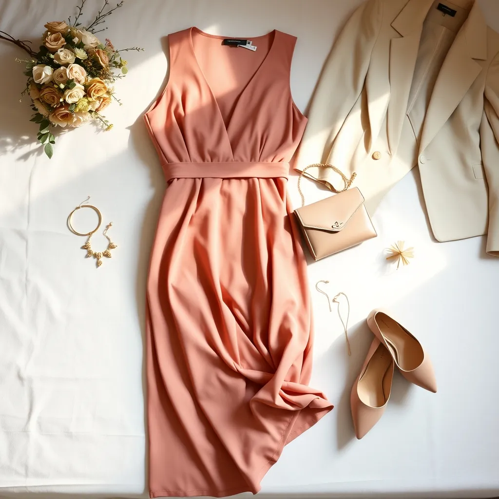 Ensemble complet de marraine : robe, chaussures, sac et accessoires assortis