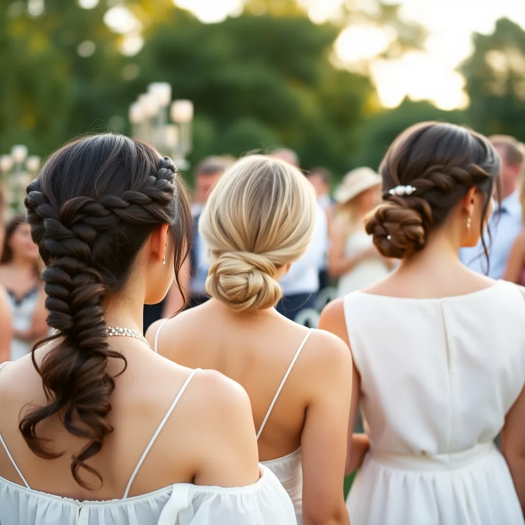Trois variantes de chignon bohème adaptées à une garden-party estivale